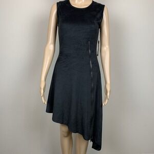 NWT Benjamin Jay Asymmetrical‎ Zipper Dress S Black Y2K Whimsigoth Edgy LBD